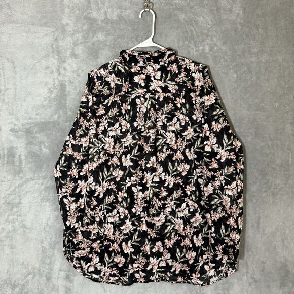 Lauren Ralph Lauren Top Plus 2X Semi Sheer  Sleeves Dark Floral Collared Bloom - Picture 4 of 10